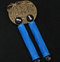 Грипсы 160мм BMX HUCKER с фланцем, с пластиковыми грипстопами, мягкий рельеф, голубой, HUCKER F01HFLU