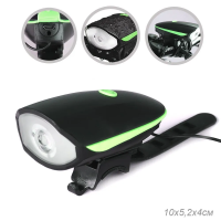 Фонарь передний COMIRON EASY корпус: ABS; свет: LED, 240lm; аккум, USB, сигнал 140Дб, черный/зеленый