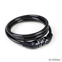 Велозамок тросовый кодовый R-LOCK 01BL, 4 разряда, 6х1000мм, черный, 709123