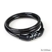 Велозамок тросовый кодовый R-LOCK 01BL, 4 разряда, 6х1000мм, черный, ВЛ-00033698