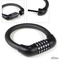 Велозамок тросовый кодовый R-LOCK 03, 5 разрядов 400мм, стальной трос, черный, 709128
