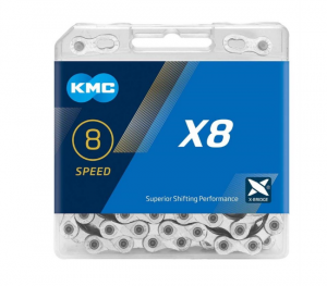 Цепь KMC X-8 7-8 скор 1/2"х3/32" 114 звеньев, серебристо-серый, ВЛ-00034842