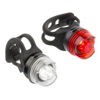 Комплект фонарей M-WAVE APOLLON MINI A перед.1д/3ф + зад.1д/3ф с батар. алюм. черный корпус