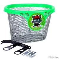 Корзина для детского велосипеда, крепление под резьбовую вилку, металлич, зеленый/серебристый , ВЛ-00033131