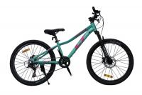Велосипед LTBIKE TRIGGER 24 рама 12" 21-ск диск, алюминий, бирюзовый(зеленый)/розовый (ЧЗ)
