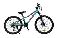 Велосипед LTBIKE TRIGGER 24 рама 12" 21-ск диск, алюминий, бирюзовый(зеленый)/розовый (ЧЗ)