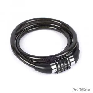 Велозамок тросовый кодовый COMIRON J01-9x1000, 4 разряда, черный, ВЛ-00035658